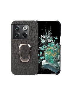 Case Cover For For OnePlus Ace Pro Ring Holder Litchi Texture Genuine Leather Phone Case(Black)