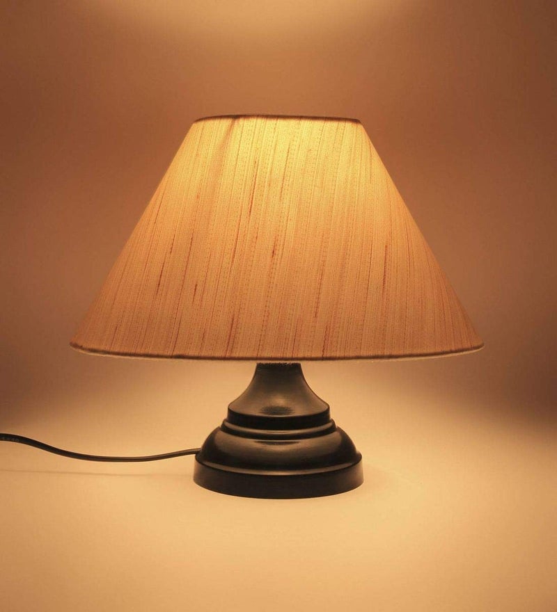 Improvhome Khadi Fabric Shade Table Lamp with Black Base - Image 3
