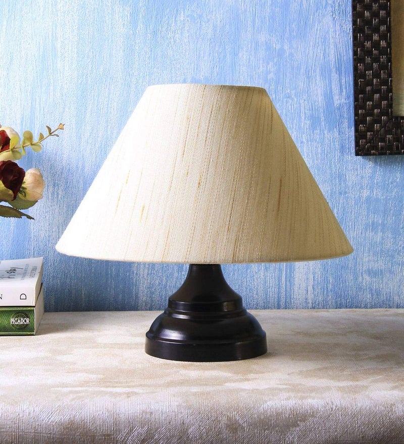 Improvhome Khadi Fabric Shade Table Lamp with Black Base - Image 2
