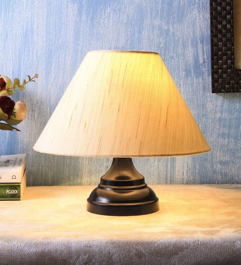 Improvhome Khadi Fabric Shade Table Lamp with Black Base - Image 1