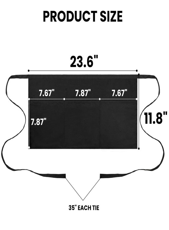 Bozenu 3 Pack Waitress Server Apron with 3 Pockets, Water Resistant Black Half Waist Apron with Pockets, 12 Inch Waist Server Aprons for Women or Men with 3 Pockets - Image 5