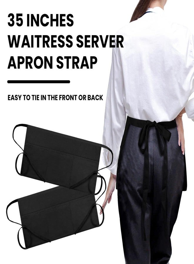 Bozenu 3 Pack Waitress Server Apron with 3 Pockets, Water Resistant Black Half Waist Apron with Pockets, 12 Inch Waist Server Aprons for Women or Men with 3 Pockets - Image 4