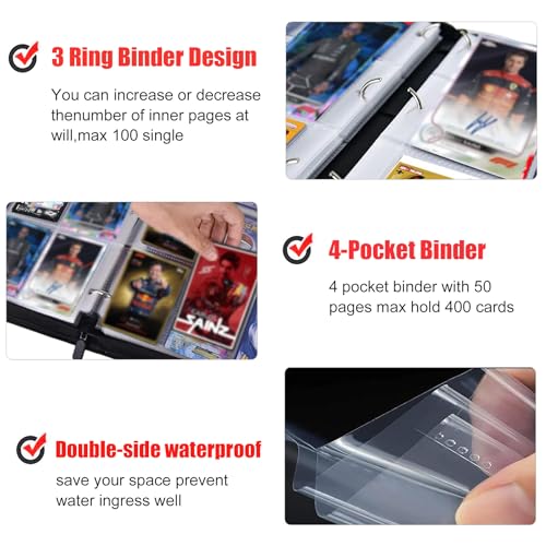 WTVIDAS 400 Pockets Race Card Binder for Trading Cards,Portable Waterproof Storage Bag with Removable Sleeves for Sports Cards Collectors - Image 5