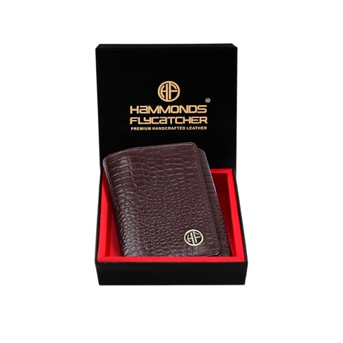 HAMMONDS FLYCATCHER Croc Brown Wallets for Man - Trifold Genuine Leather Men Wallet, RFID Protection, 5 Card Slots, 2 ID Windows, Currency Slots, Snap Button Closure, Gift Box Included, Gift for Men - Image 1