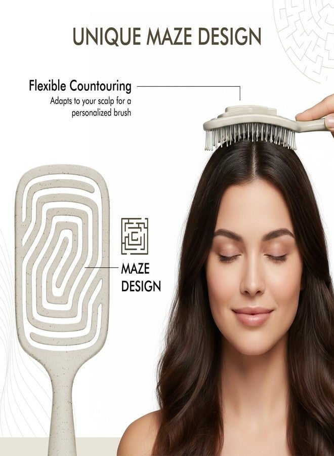 Ikonic Me Flexi Paddle Hair Brush IKM-3017 - Eco Concious, Rounded Tip Bristles, Ergonomic Lightweight Handle, Static-Free Smooth Finish, Water-Resistant Wet & Dry Styling - Sand Beige - Image 4