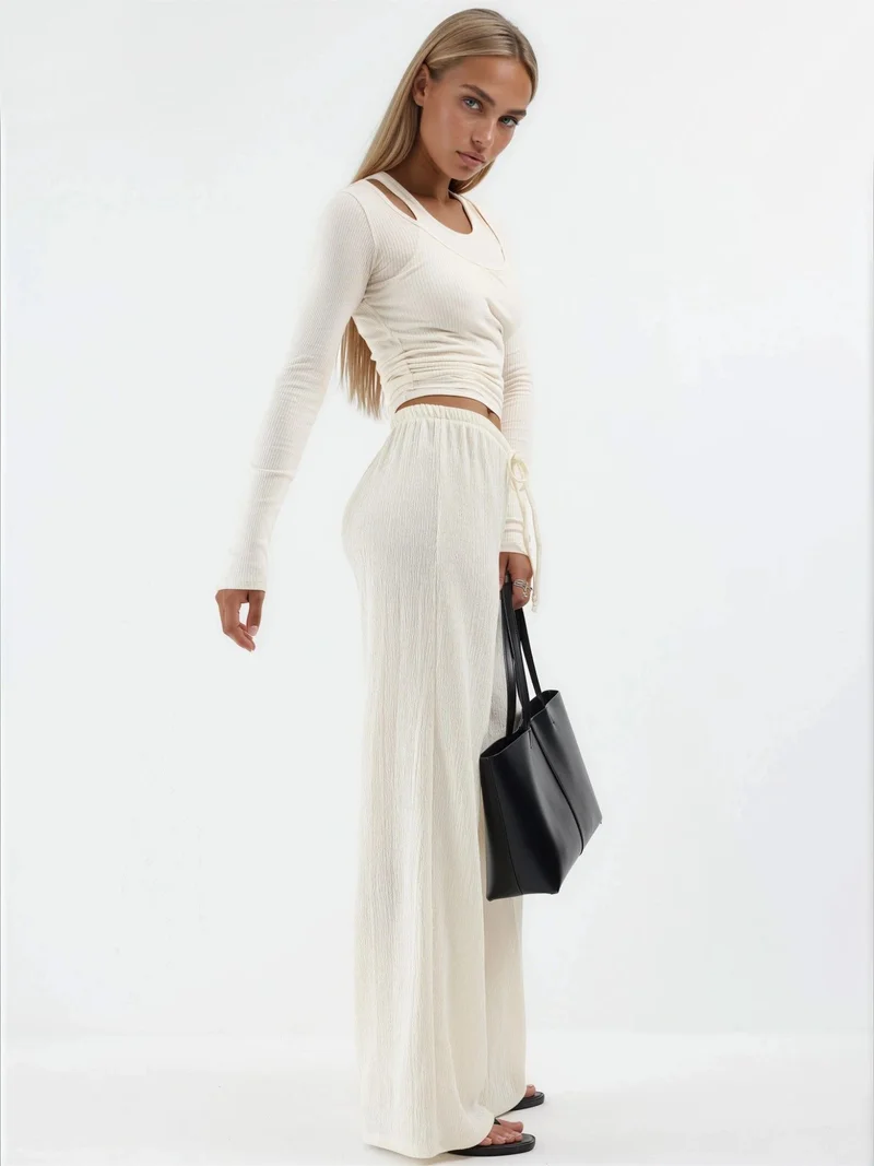 بوسيم BUSEM Wide Leg Trousers with Drawstring Waist