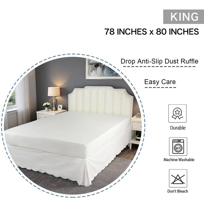 Hi -G HIG Off White Chic King Bed Skirt - Easy Fit Scallop Edge Pleated Bedskirts, 14 Inch Drop Anti-Slip Dust Ruffle, Thick Fabric for Enhanced Privacy, Pre-Washed for Long-Lasting Use(N60022) - Image 2