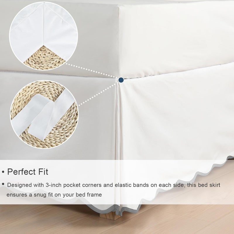 Hi -G HIG Off White Chic King Bed Skirt - Easy Fit Scallop Edge Pleated Bedskirts, 14 Inch Drop Anti-Slip Dust Ruffle, Thick Fabric for Enhanced Privacy, Pre-Washed for Long-Lasting Use(N60022) - Image 4