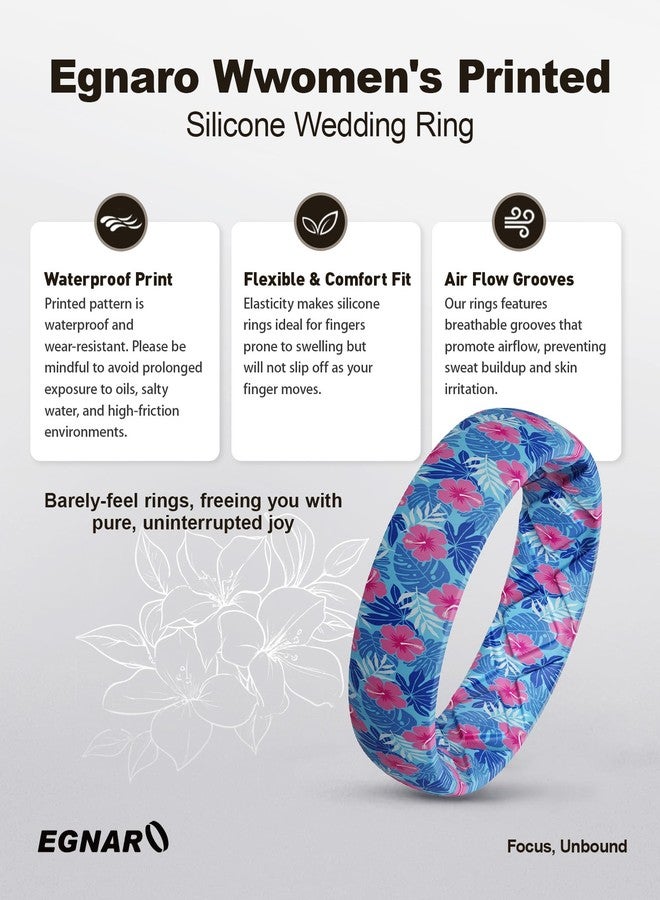 Egnaro Women's Silicone Statement Rings, 5.2mm Wide 2mm Thick Rubber Printed Floral Bands For Her Size 4-12 - Image 4