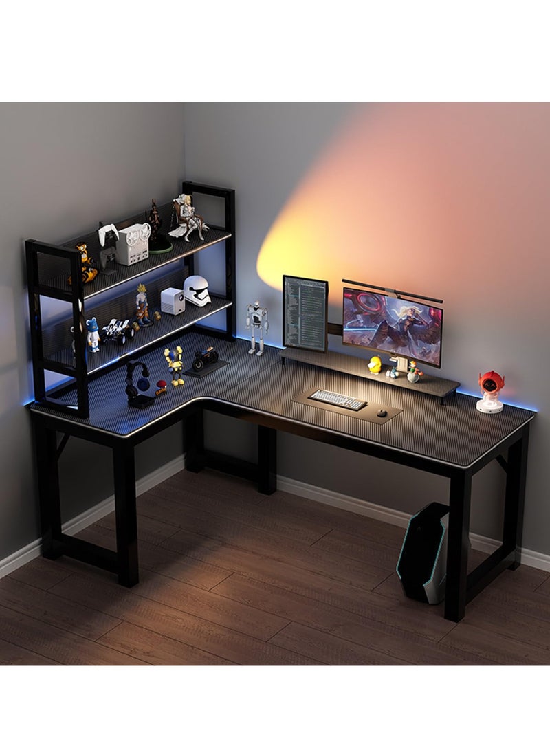 Computer Desk,Gaming Table, Computer Table 120 x 100cm Textured Table Top, Large Gaming Table with Double Shelves, Thickened Legs (Brown) - Image 1