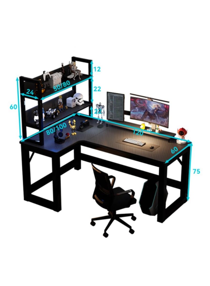 Computer Desk,Gaming Table, Computer Table 120 x 100cm Textured Table Top, Large Gaming Table with Double Shelves, Thickened Legs (Brown) - Image 2