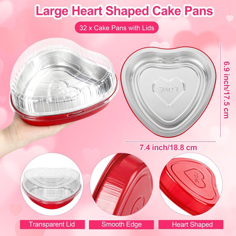 Fovths 32 Pieces Heart Shaped Cake Pans 32 oz Disposable Heart Aluminum Foil Cupcake Pans with Lids Oven Safe Dessert Baking Cups Pan for Valentine's Weddings Birthday Parties - Image 2