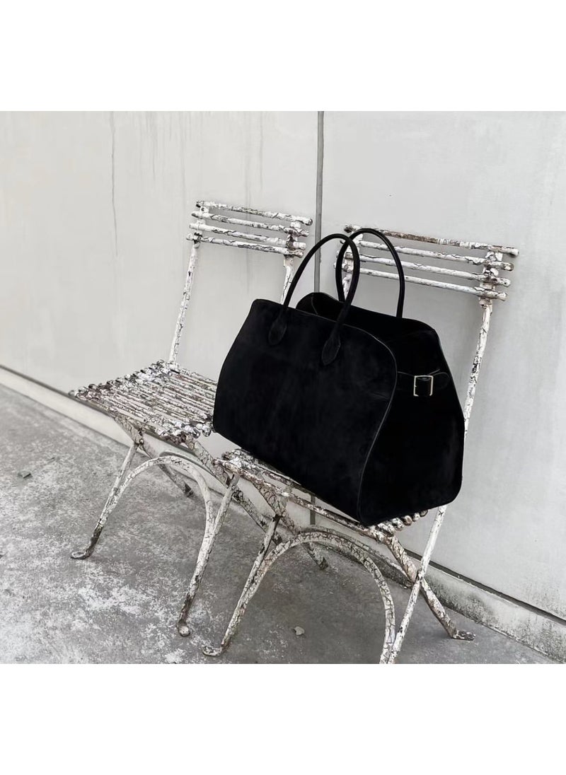 Generic The Row Large Leather Tote for Women matte leather black 
