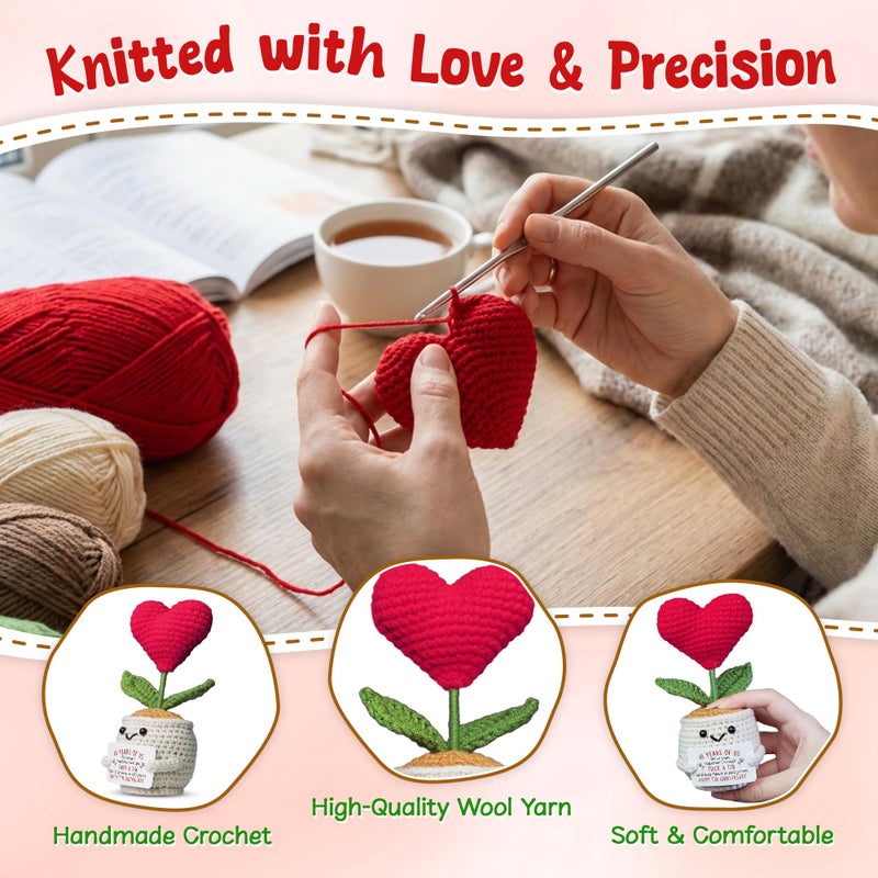 OASSIE Valentines Day Gifts for Her - Heart Flower Pot Crochet with Card - 10 Year Anniversary Wedding Couple Gifts for Men Women Him Her, Husband Wife Gift Ideas - Image 4