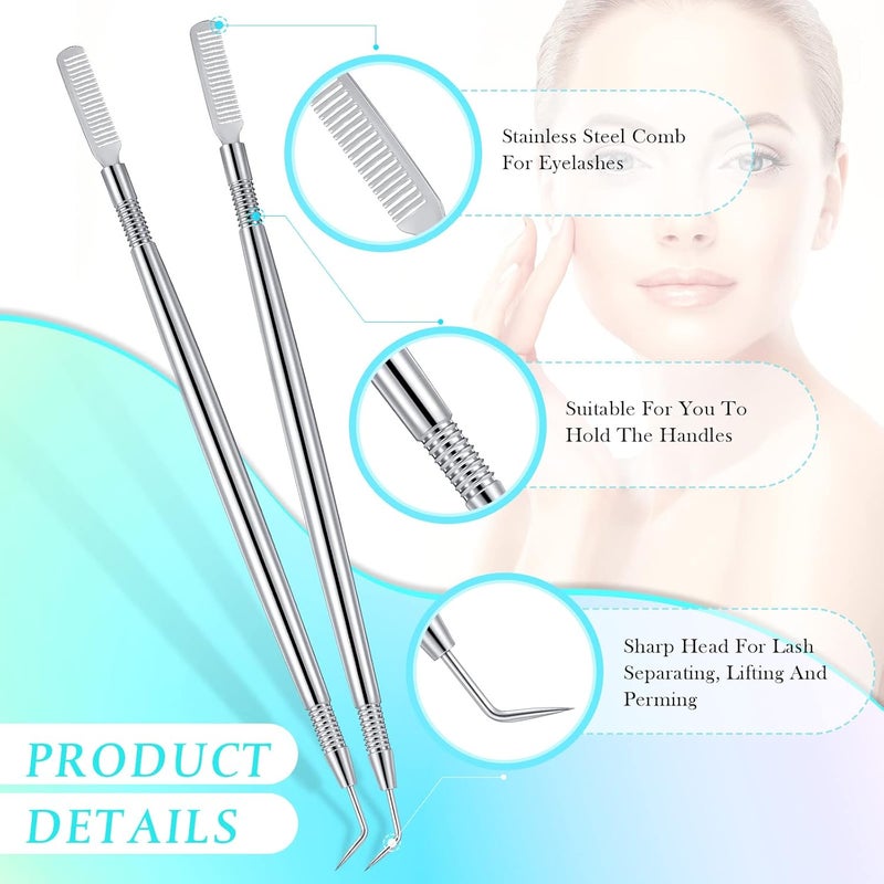 Chumia 2 Pieces Eyelash Lift Perm Tool Lash Separator Tint Tool Stainless Steel Metal Lash Lift Rods for Eyelash Eyebrow Perming Tinting Curling Extensions Supplies(Silver) - Image 2