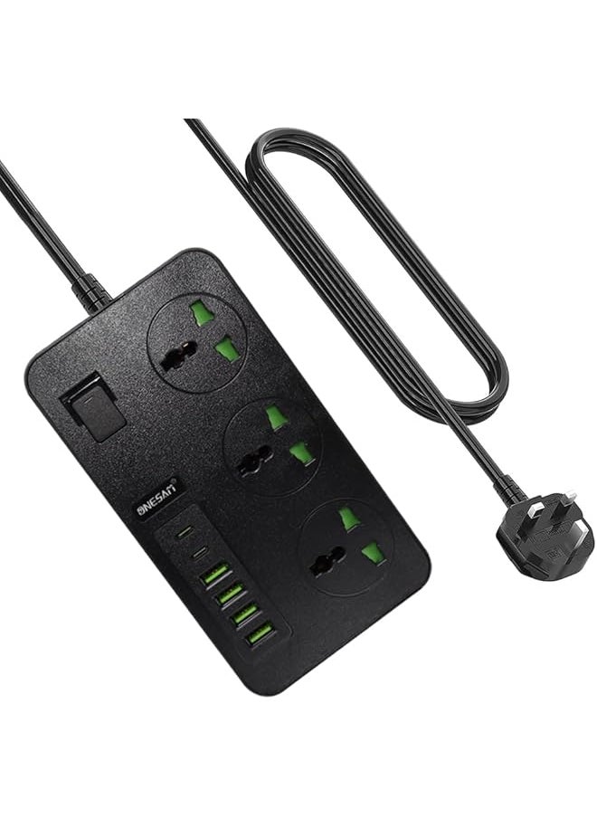PROMASS Power socket with 3 Outlets, 4 USB Ports and 2 USB C, 6ft power Extension Cable with Multiple Outlets, power strip,USB Charging Station, Built-in Child Safety Cover, for Travel, Dorm Room Essentials  - Image 1