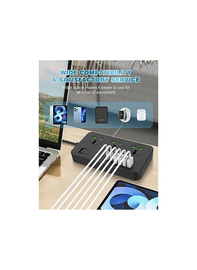 PROMASS Power socket with 3 Outlets, 4 USB Ports and 2 USB C, 6ft power Extension Cable with Multiple Outlets, power strip,USB Charging Station, Built-in Child Safety Cover, for Travel, Dorm Room Essentials  - Image 2