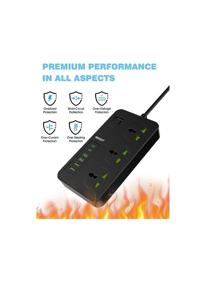 PROMASS Power socket with 3 Outlets, 4 USB Ports and 2 USB C, 6ft power Extension Cable with Multiple Outlets, power strip,USB Charging Station, Built-in Child Safety Cover, for Travel, Dorm Room Essentials  - Image 3