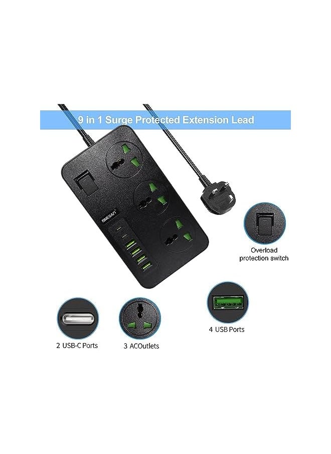 PROMASS Power socket with 3 Outlets, 4 USB Ports and 2 USB C, 6ft power Extension Cable with Multiple Outlets, power strip,USB Charging Station, Built-in Child Safety Cover, for Travel, Dorm Room Essentials  - Image 4