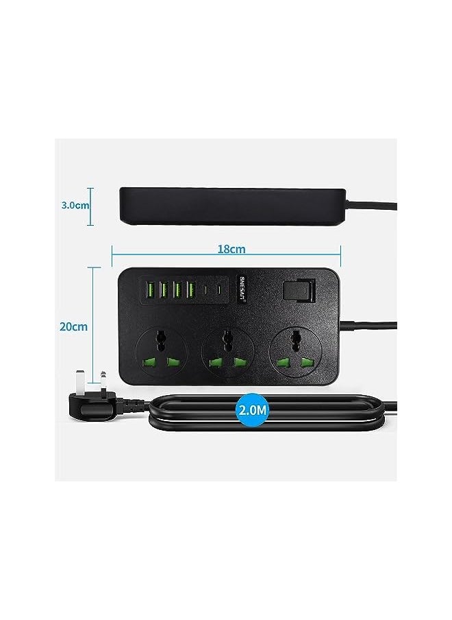 PROMASS Power socket with 3 Outlets, 4 USB Ports and 2 USB C, 6ft power Extension Cable with Multiple Outlets, power strip,USB Charging Station, Built-in Child Safety Cover, for Travel, Dorm Room Essentials  - Image 5