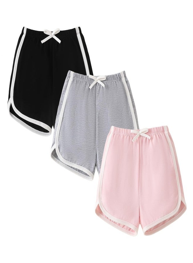 SOBOWO Toddler Girl Shorts 3 Pack Girls Athletic Shorts Solid Soccer Running Active Sport Bike Summer Drawstring Pants 18M-6Y(2-3T, Black/Grey/Pink) - Image 1