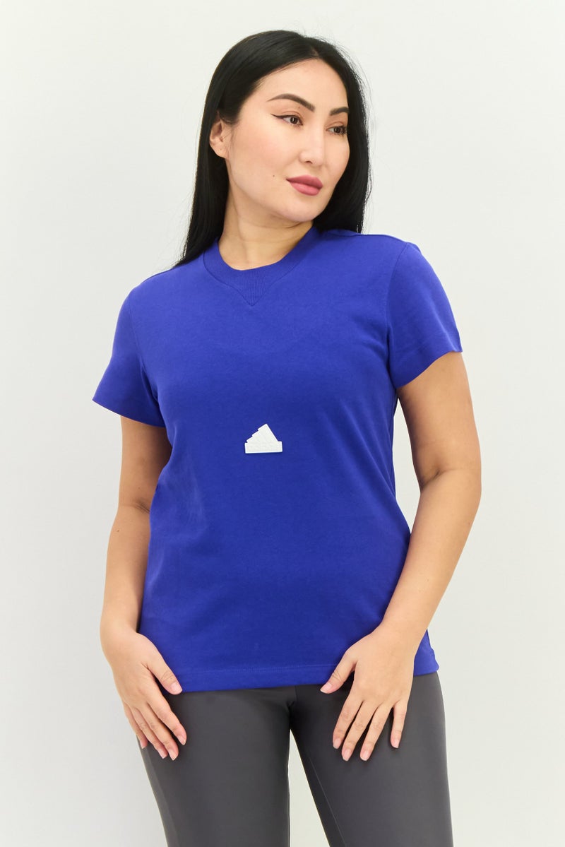 Adidas Women Sportswear Fit Short Sleeve Training T-Shirt, Blue - Image 1