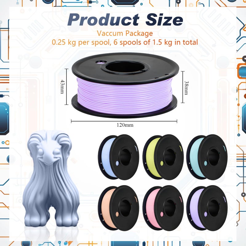 Pangda 3D Printer Filament PLA Bundle 1.75mm Multicolor Matte or Silk Finish, Dimensional Accuracy Â±0.02mm, 0.25kg/0.55lb Each Spool for DIY Holiday Projects(1.5 kg,Pastel Color) - Image 2