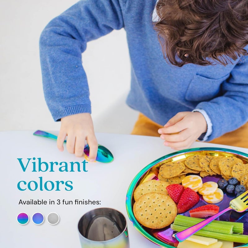 Ahimsa Stainless Steel Plates for Kids, 9" Colorful Stainless Steel Plates, Pediatrician Designed & Non Toxic, Unbreakable, Dishwasher Safe, Set of 4 Rainbow - Image 4
