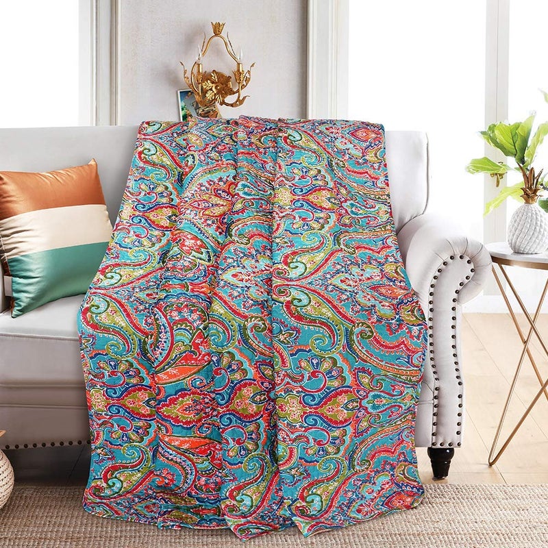 NEWLAKE Quilted Throw Blanket for Bed Couch Sofa, European Gorgeous Floral, 60X78 Inch - Image 1