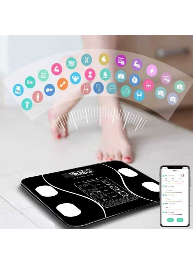 أسود يسجّل برنامج APP المحمول الذكي لقياس الدهون في جسم البلوتوث بيانات الجسم متعددة الأبعاد بشكل متزامن، ويرصد بدقة الوزن، والدهون في الجسم، وقياس مؤشر كتلة الجسم، ويتميز بعرض درجة الحرارة - Image 4