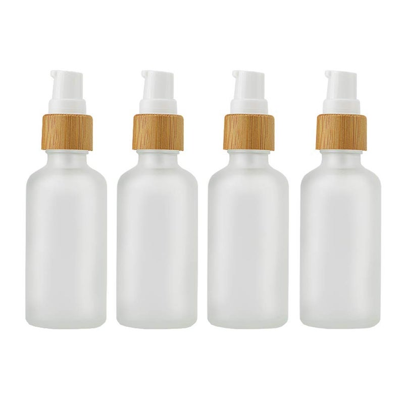 Wresty 4 Pieces Frosted Glass Lotion Bottle Travel Pump Bottles Cosmetic Cream Container Dispenser Bottle For Lotion Liquid Essential Oil Blends 50ml17oz
