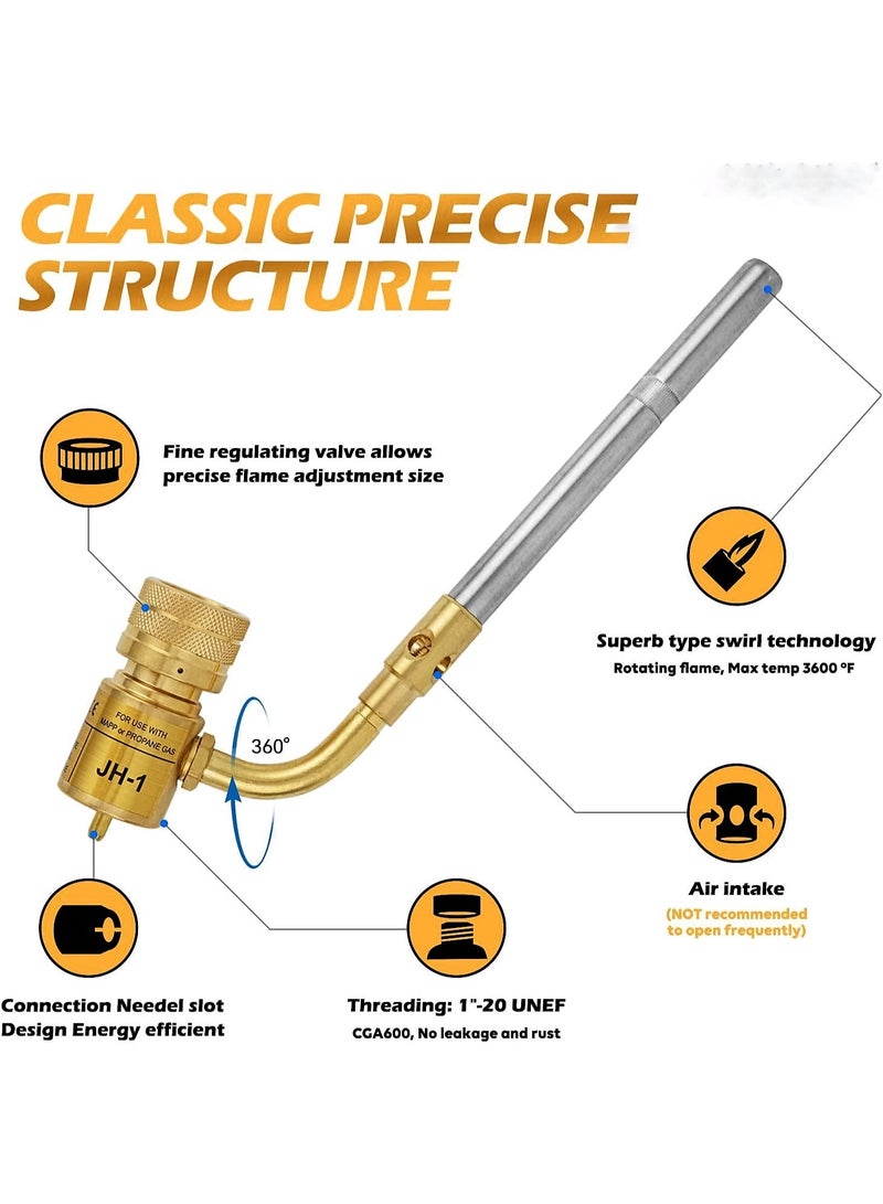 MAPP Gas Torch Head - 360 Degree Rotation Torch Tip & Adjustable Swirl Flame & Brass CGA600 Thread, Portable Torch for Welding Brazing Lighting Melting HAVC - Image 2