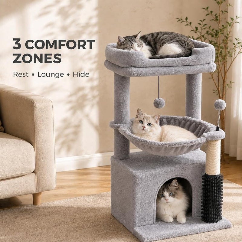 Bentifar Compact 3-Level Cat Tree with Large Hammock, Condo & Removable Top Bed - Image 1