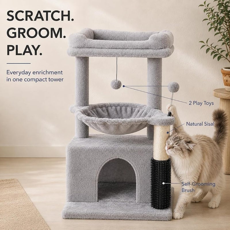 Bentifar Compact 3-Level Cat Tree with Large Hammock, Condo & Removable Top Bed - Image 4