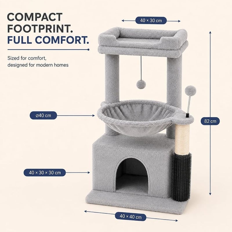 Bentifar Compact 3-Level Cat Tree with Large Hammock, Condo & Removable Top Bed - Image 2