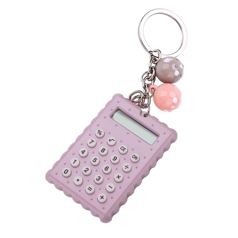 آلة حاسبة صغيرة محمولة باللون الأرجواني الرمادي مع سلسلة مفاتيح، آلة حاسبة إلكترونية جيبية للمدرسة والمكتب والطلاب - Image 2