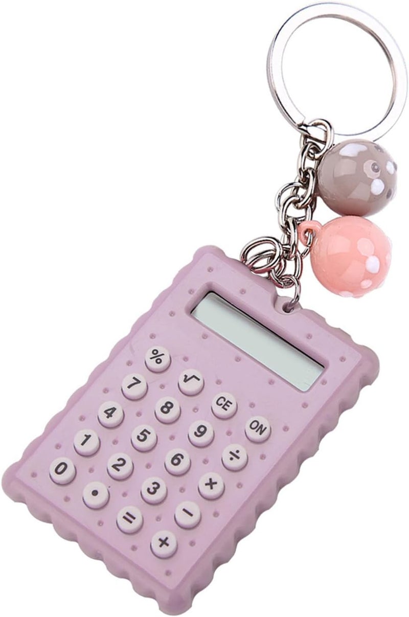 آلة حاسبة صغيرة محمولة باللون الأرجواني الرمادي مع سلسلة مفاتيح، آلة حاسبة إلكترونية جيبية للمدرسة والمكتب والطلاب - Image 1