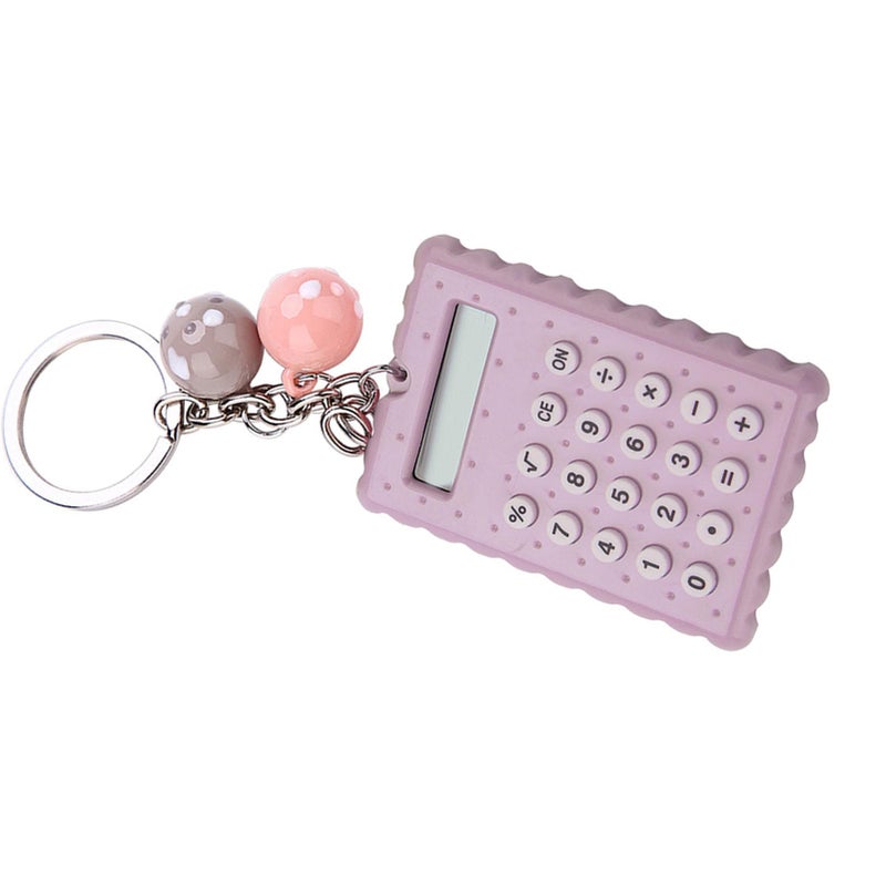 آلة حاسبة صغيرة محمولة باللون الأرجواني الرمادي مع سلسلة مفاتيح، آلة حاسبة إلكترونية جيبية للمدرسة والمكتب والطلاب - Image 4