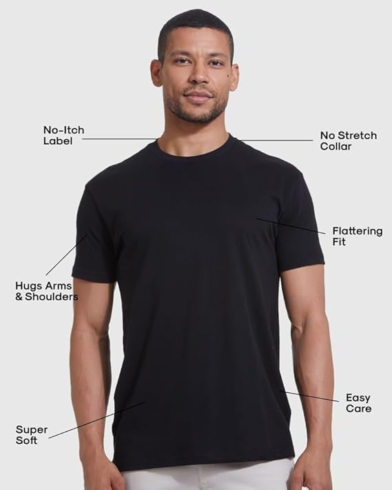 True Classic Mens T-Shirts - Short Sleeve Crew Neck Plain Novelty T Shirt for Men, Pack of 6, White, L - Image 2