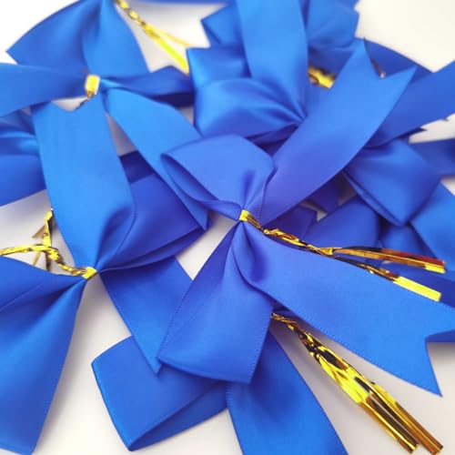 Micomon 50pcs 3-1/2 Inch Blue Satin Ribbon Bows with Twist Tie Bows for Christmas Tree Decoration Gift Packing&Wrapping(Blue) - Image 5