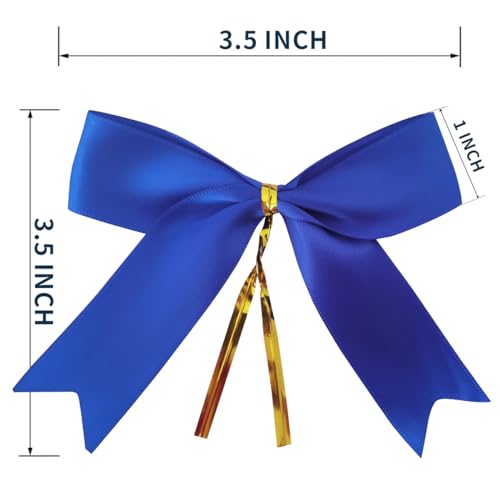 Micomon 50pcs 3-1/2 Inch Blue Satin Ribbon Bows with Twist Tie Bows for Christmas Tree Decoration Gift Packing&Wrapping(Blue) - Image 3