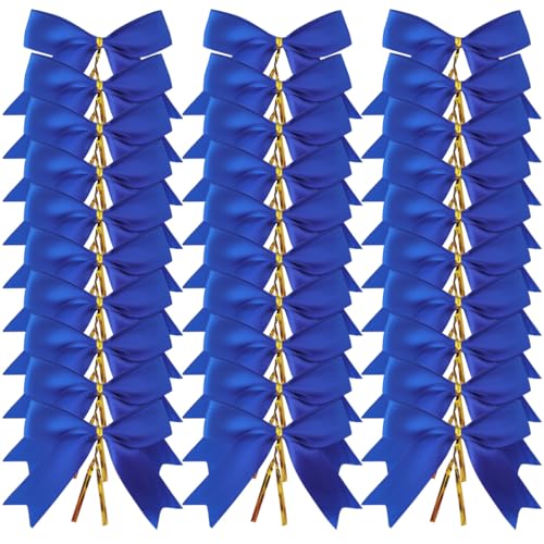 Micomon 50pcs 3-1/2 Inch Blue Satin Ribbon Bows with Twist Tie Bows for Christmas Tree Decoration Gift Packing&Wrapping(Blue) - Image 2