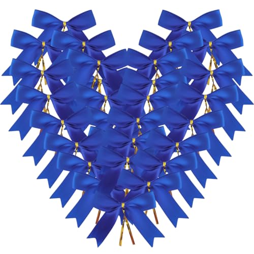Micomon 50pcs 3-1/2 Inch Blue Satin Ribbon Bows with Twist Tie Bows for Christmas Tree Decoration Gift Packing&Wrapping(Blue) - Image 1
