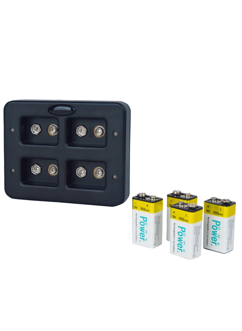 DMK Power DMK Power 9V (950mAh) بطاريات ليثيوم أيون قابلة لإعادة الشحن مع صندوق حماية البطارية قطعتان وشاحن USB صغير TC9 قطعة واحدة متوافقة مع بطارية ليثيوم أيون 9 فولت، Ni-MH، Ni-CD القابلة لإعادة الشحن  - Image 1