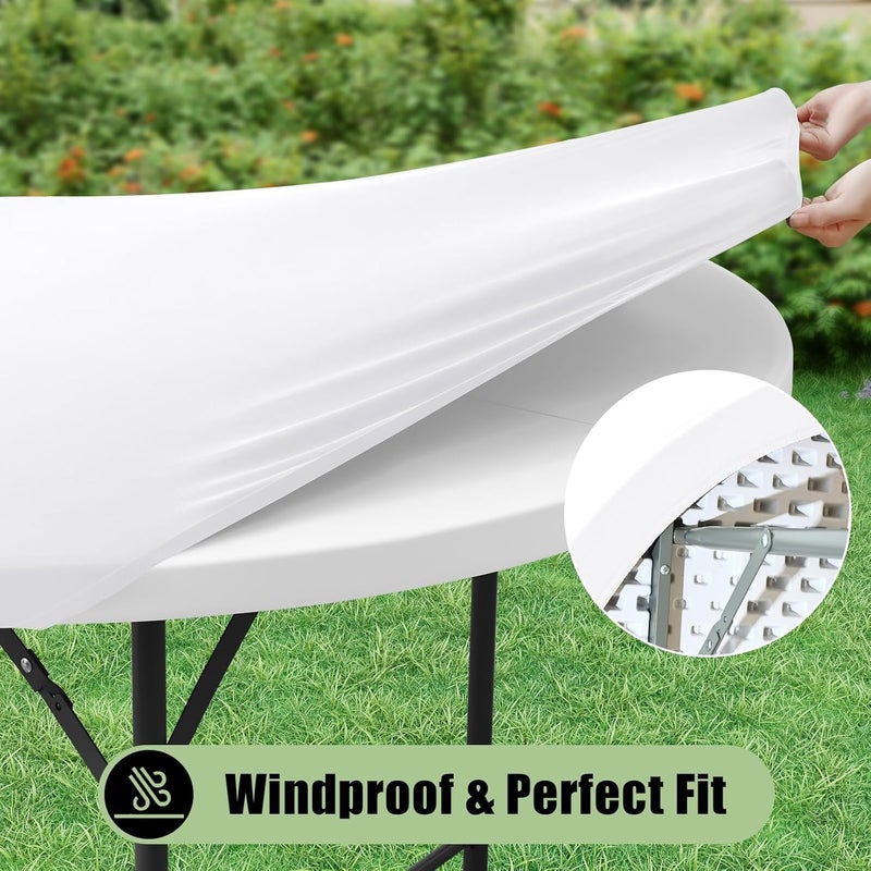 misaya 2 Packs Round Spandex Tablecloths, Stretch Elastic Tablecloth Cover Fitted for 36"-44" Round Tables, Waterproof Polyester Washable Table Cloth for Dining, Party, Outdoor and Indoor, White - Image 4