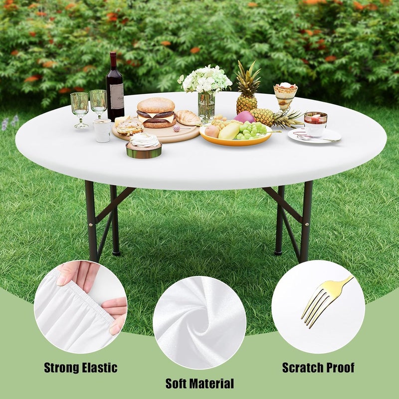 misaya 2 Packs Round Spandex Tablecloths, Stretch Elastic Tablecloth Cover Fitted for 36"-44" Round Tables, Waterproof Polyester Washable Table Cloth for Dining, Party, Outdoor and Indoor, White - Image 5