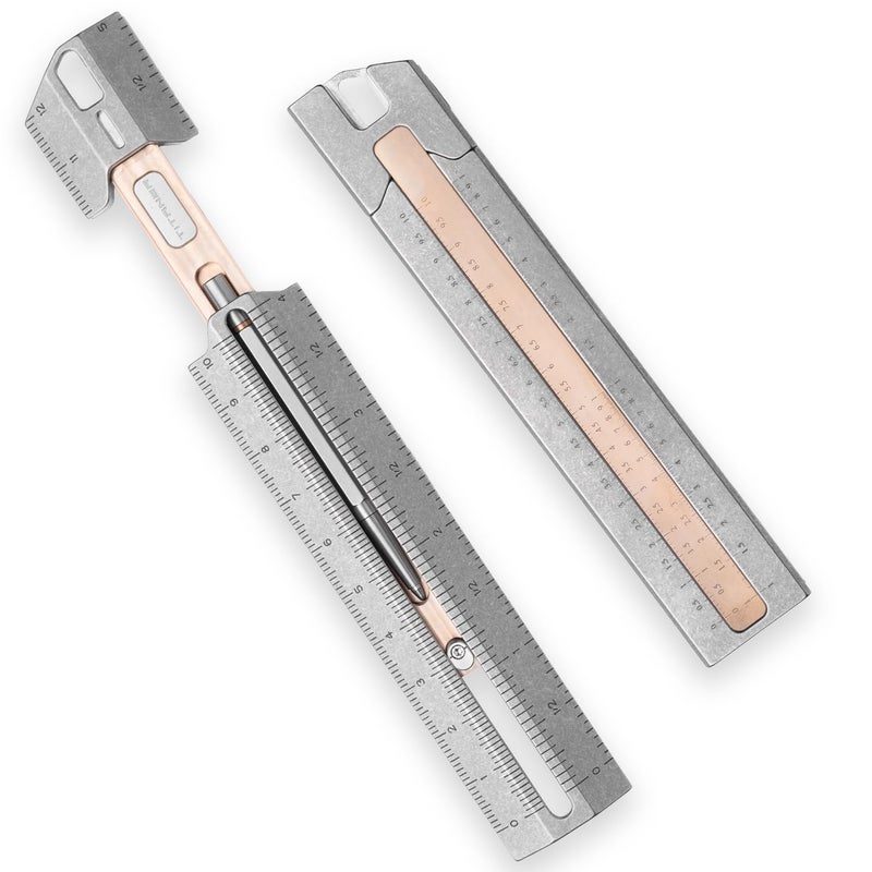 Titaner Mix 30 Titanium EDC Versatile Ruler MetricImperial Dual Scale Builtin Mini Pen Slide RuleCompact Pocket SizeRetractable Caliper for DIYEngineerArchitect - Image 2