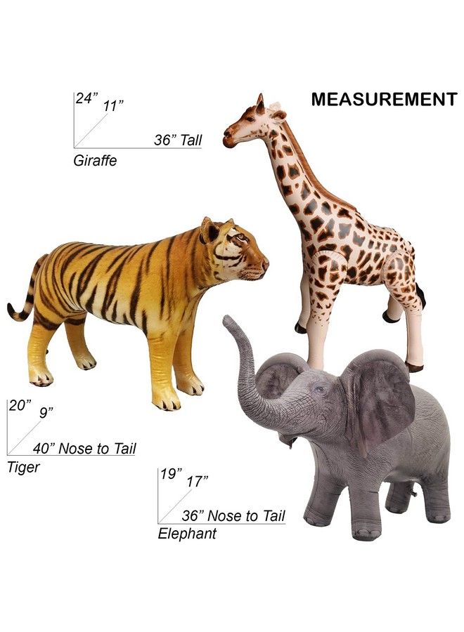 Jet Creations Giraffe Elephant Tiger Air Stuffed Animal 3 Pcs Bundle Multi 36+ Inches Realistic Inflatable Wildlife Jc Get3 - Image 3