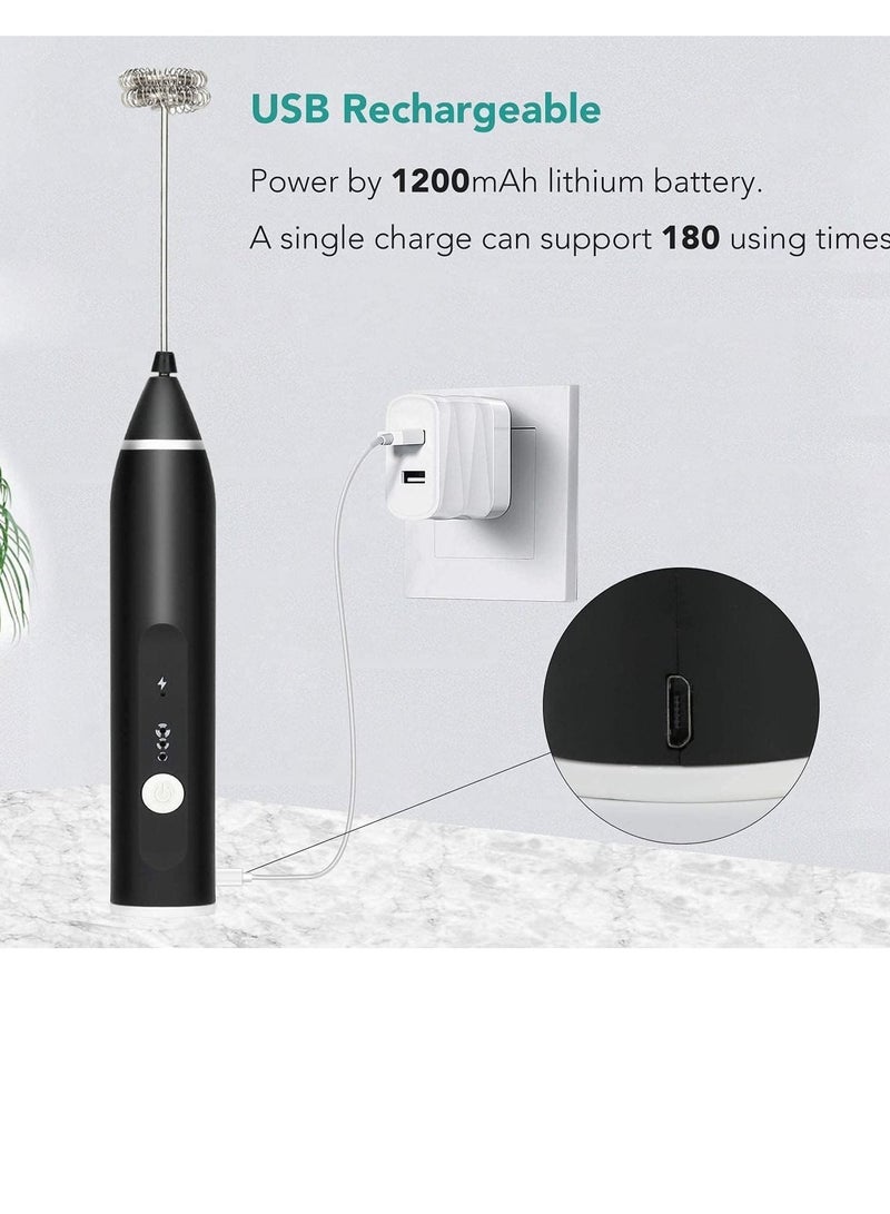 Handheld  3 In 1; Electric Foam Maker, Egg Beater, Drink Mixer. USB Rechargeable, Mini Blender For Coffee Latte Cappuccino Hot Chocolate, Black  - Image 3