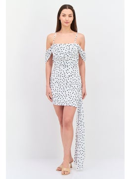 In the style Women Polka Dots Ruched Mini Casual Dress, White  - Image 1